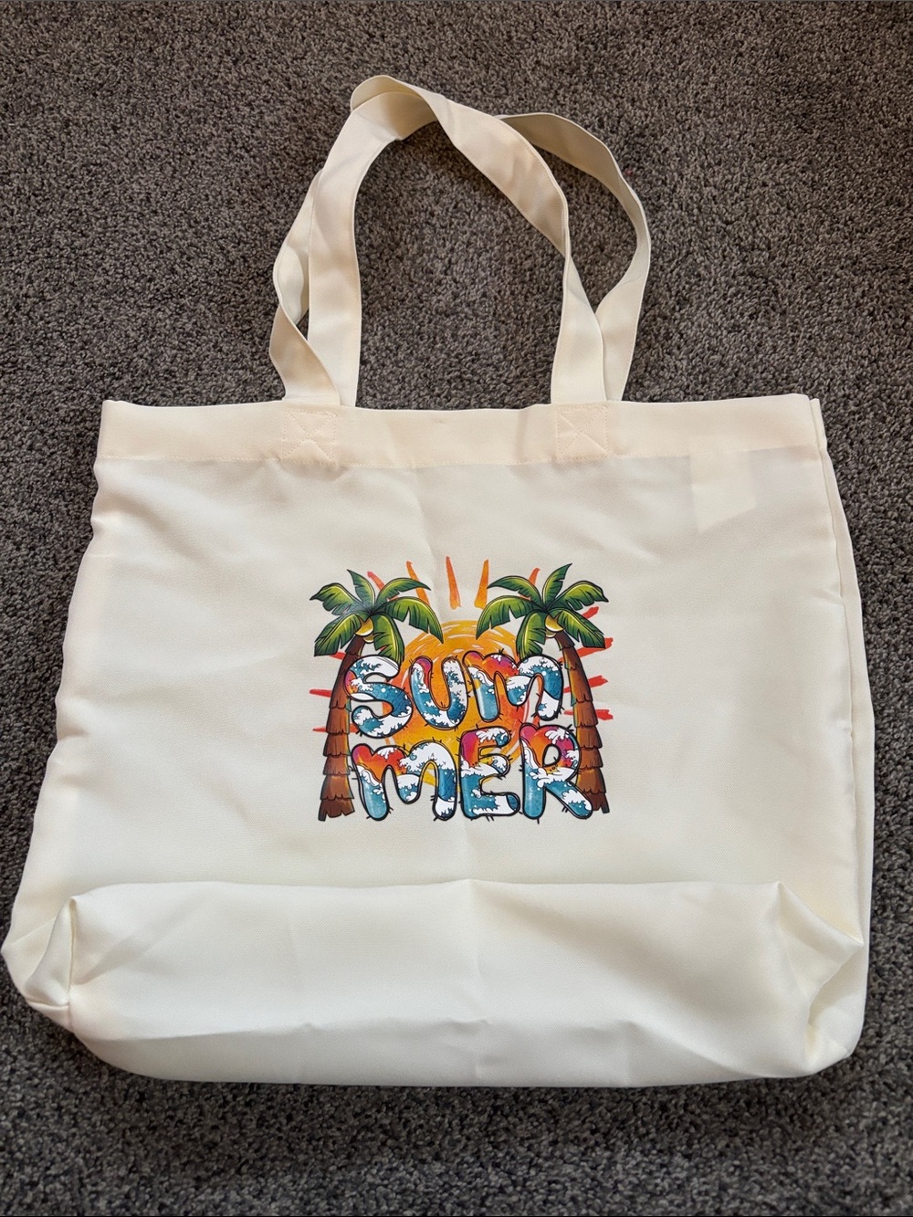 Cream Tote Bag with Colorful 'SUMMER' Graphic